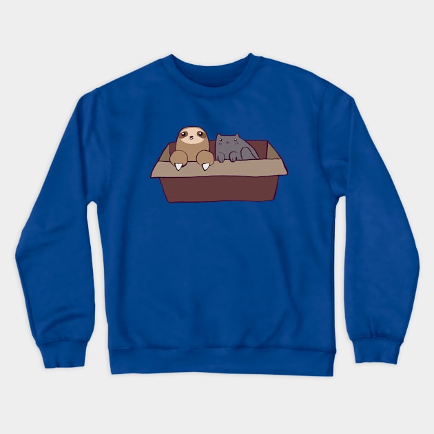 Sloth and Cat in a Box Crewneck Sweatshirt by saradaboru